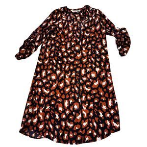 41 Hawthorn Womens XS Belted Shirt Dress Animal Print Roll Tabs Brown Career